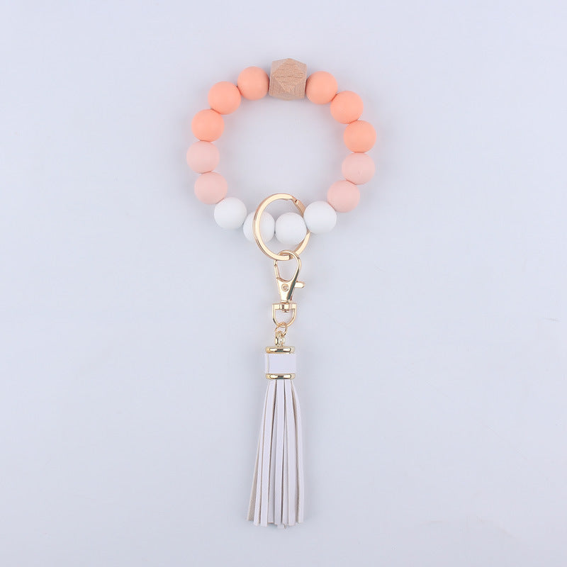 Wholesale Silicone Beaded Tassel Wrist Keychain